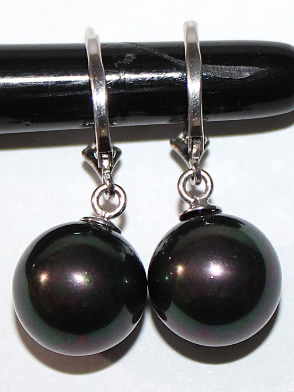 Sterling Silver Faux Black Pearl Earrings Lucas Lameth - Picture 2 of 4